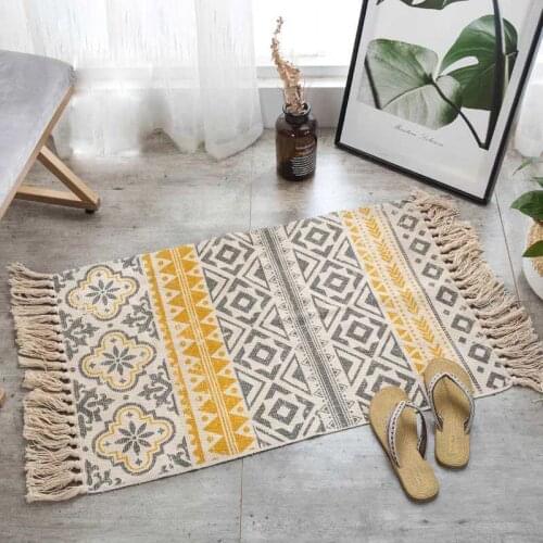 Nordic Cotton Linen Hand Woven Retro Ethnic Wind Knited CarpetMat for living Room Book Room Bedroom Door Area Rug Home Decor