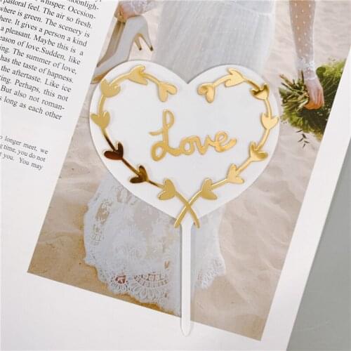 Heart Wreath Love Cake Topper Cupcake Topper For Birthday Party Cake Decorations Baby Shower INS Happy Birthday Acrylic