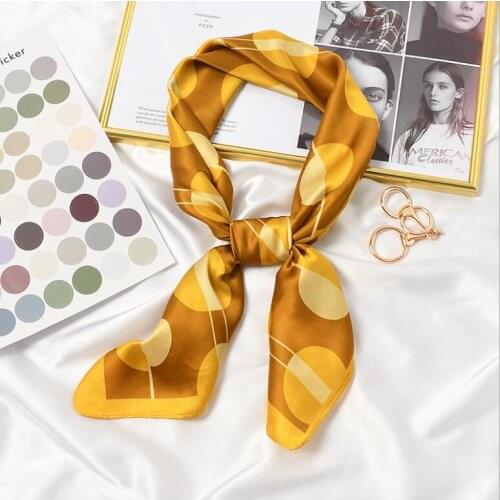 Yishine New 70x70cm Women Multifunction Polyester Silk Scarf Elegant Circle Dots Printed Satin Small Square Wraps Scarves Shawl