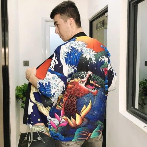 Yukata Men Samurai Costume Japanese Kimono Man Vintage Clothing Haori Obi Japanese Kimono Man Streetwear Cosplay FF3002