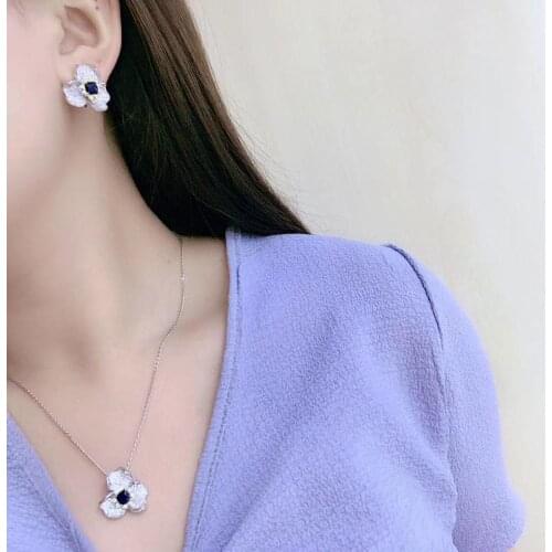 Jewelry set cubic zircon flower stud earring and pendant yellow blue red green color fine women jewelry free shipping