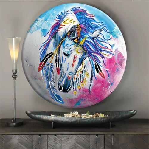 Iron Sheet Special shaped Diamond Painting Horse Set Diamond Mosaic Embroidery Round Tin DIY Art Crafts Animal Home Decoration