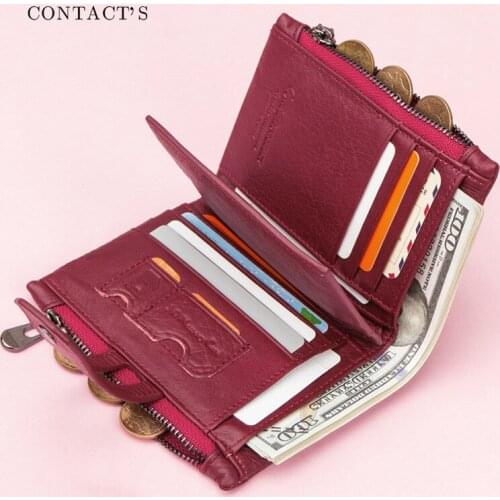 Womens Leather Wallet Fashion Leather Ladies Wallet Multifunctional Double Zipper Coin Purse Card Holder