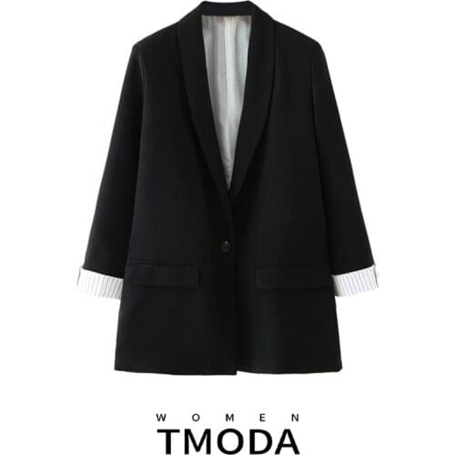 TMODA385 Women 2020 Fashion Office Wear Single Button Blazer Coat Vintage Long Sleeve Pockets Female Outerwear Chic Tops
