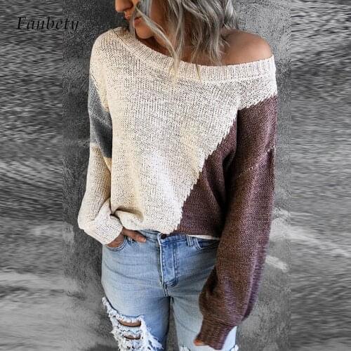 2021 Autumn Casual O Neck Loose Knitted Sweater Elegant Patchwork Pullover Tops Winter Fashion Long Sleeve Women Sweaters Mujer