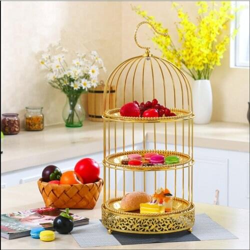 1PCS European snack rack buffet snack rack fashion bird cage double-layer three-layer snack rack metal fruit plate