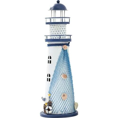 1PC Mediterranean Style Iron Lighthouse Figurine Nostalgic Ocean Anchor Ornaments for Home S/M/L Figurines & Miniatures LBS
