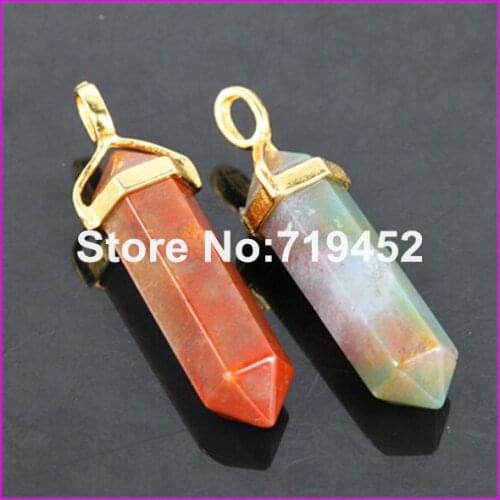 10pcs Fashion Gold Color Natural Gem Pendant Crazy Stone Hexagonal Point Reiki Chakra Jewelry Necklaces Earring Pendant Beads