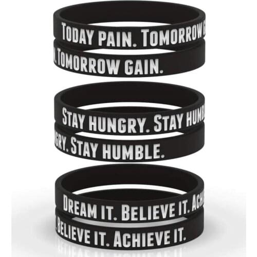 300pcs Motivational TODAY PAIN TOMORROW GAIN Silicone Bracelets Rubber Wristbands Free Shipping by DHL