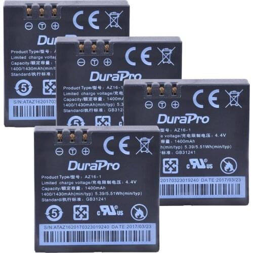 4pcs 3.85v 1400mAH Xiaomi YI 4K Batteries AZ16-1 AZ16 Replacement Li-ion battery for Xiaoyi Action 2 Camera Rechargeable Battery