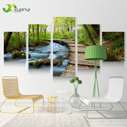 5 Piece Wall Art Canvas Waterfall Landscape Oil Painting Home Decor Modular Wall Picture For Living Room Unframed PR1152