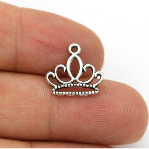 50PCS Antique Silver Plated Hollow Crown Charms for Jewelry Making Earrings Findings Bracelet Accessories 15mm