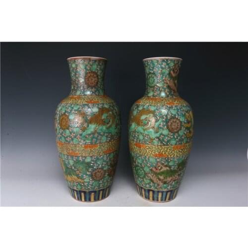 Antique QingDynasty porcelain vase,Pastels Lion bottle,a pair ,hand painted crafts /collection & adornment,Free shipping