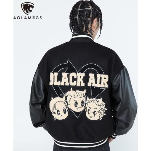 Aolamegs Hip Hop Jacket Men Colorful Furry Children Patch Bomber Coats Autumn Hipster Cool Streetwear Couple High Street Outwear