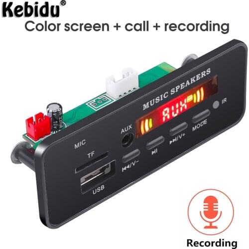Kebidu 12V Bluetooth 5.0 Wireless MP3 Decoder Board Remote Control Player Hands-free FM AUX TF Card SD Module With Mic Car Radio