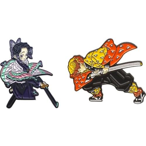1 Pcs New Anime Demon Slayer Enamel Brooch Pins Figure Zenitsu Agatsuma Kochou Shinobu Metal Badges for Backpack Bag Toys Gifts
