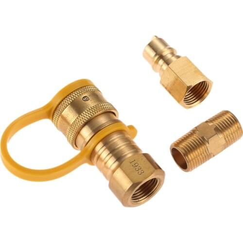 3/8 Inch Natural Gas Quick Connector Brass Propane Adapter Fittings for LP Gas Propane Hose Quick Disconnect Accessories