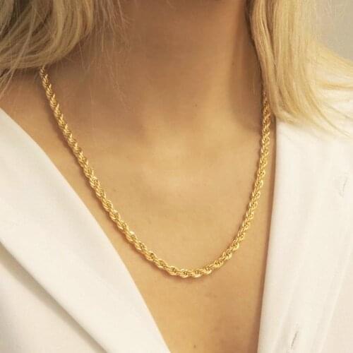 Simple stainless steel twisted chain necklace high quality never fade man women wild neck accessories handmade gold-color chain