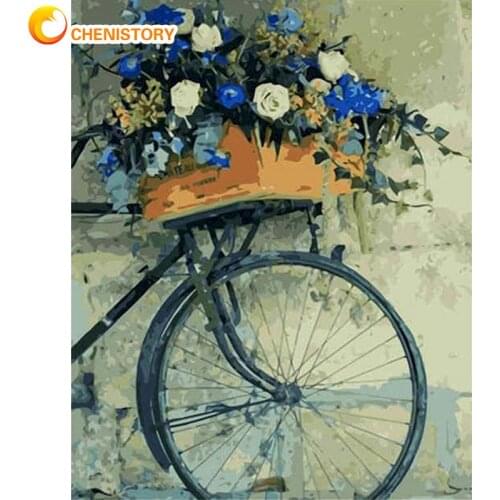 CHENISTORY 40x50cm Frame Painting By Number HandPainted Artwork Bike And Flower Landscape Picture By Number Wall Art Photo