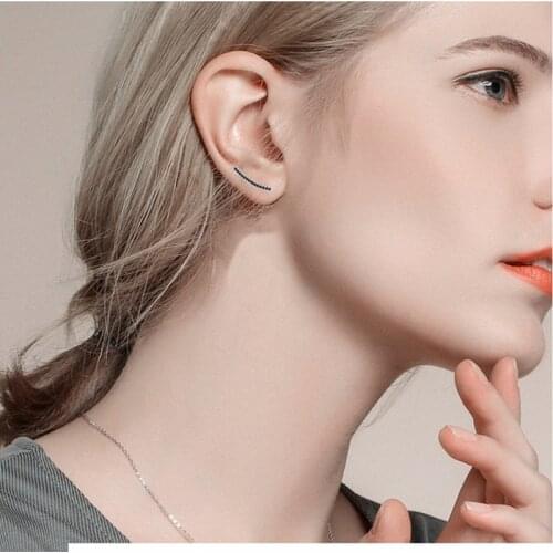 Black Awn Simple 100% Genuine 925 Sterling Silver Jewelry Black Spinel Stone Star Cute Party Stud Earrings for Women II021