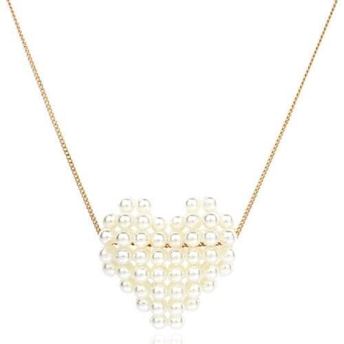 20PCS Korean Style Pearl Heart Choker Cute Girls Gold Color Chain Pendant Necklace Women Female Jewelry Wedding Girlfriend Gift