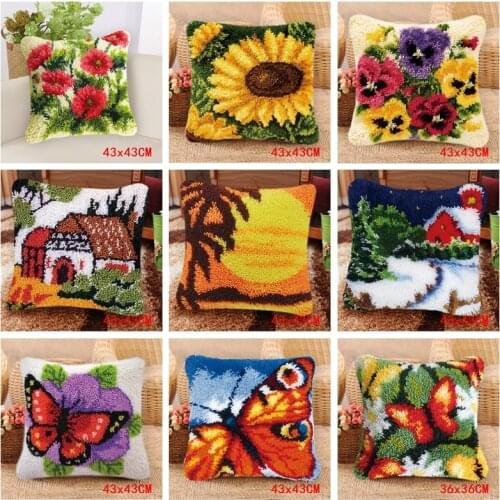 Scenery Series Flowers Pillowcase Latch Hook Kits Smytna Carpet Embroidery Kits kussen knooppakket DIY Foamiran For Needlework
