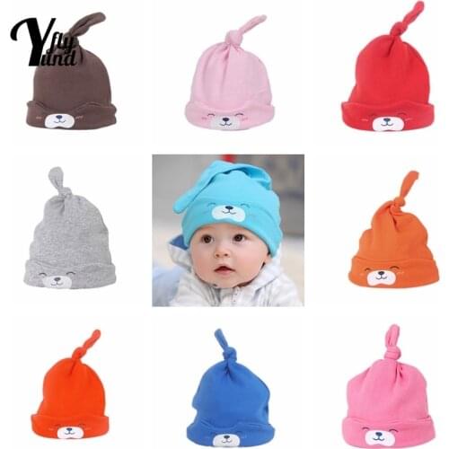 Yundfly Lovely Cartoon Print Newborn Sleeping Caps Comfortable Warm Knitted Cotton Infant Hats Handmade Knotted Baby Headwear