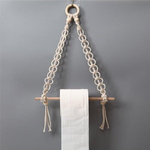 Home Decor Hand-Woven Cotton Macrame Tapestries Rack Wooden Shelves Wall Decorative Shelves Wall Hanging Shelves Ornament