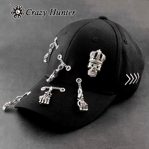 Hip Hop Punk Metal Chain SKull Bassball Cap Biker Hat Mens Adjustable