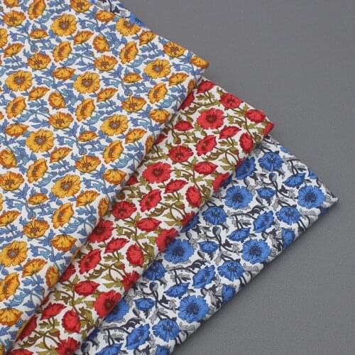 Graceful 3 Colors Summer Blooming Flower 100% Cotton Poplin Fabric 50x140cm Floral Fabricn patchwork for quilting bedding cloth