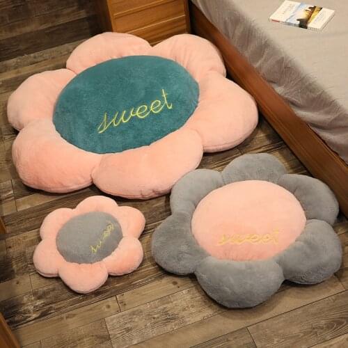 Round comfortable Cushion Ins Imitation Rabbit Hair Flower Floor Mat Plush Bedroom Tatami Floor Mat Office Student Chair Cushion