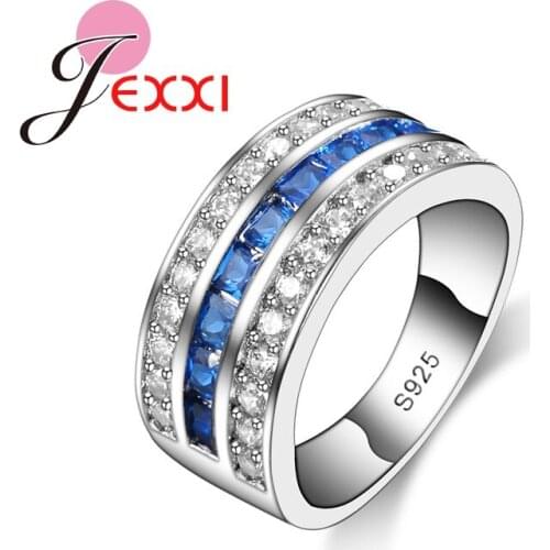 Cool Women/Men Couple Rings With 3 Line AAA Cubic Zircon Crystal Fashion Wedding Proposal Ring Jewelry 925 Silver