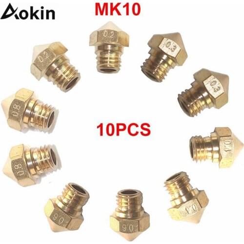 Aokin 10PCS MK10 Extruder Nozzle For 3D Printer Parts Makerbot 2 0.2mm 0.3mm 0.4mm 0.6mm 0.8mm Accessories