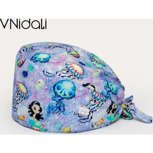 New cotton scrubs hatcartoon anime printing hats adjustable scrubs hat beauty salon working hat laboratory spa scrubs caps