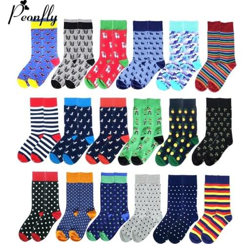 PEONFLY Novelty 2020 New Hip Hop Cotton Mens Socks Harajuku Happy Funny Cartoon Geometry Printed Socks For Male Wedding Gift