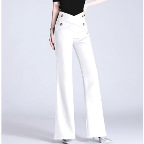 QOERLIN 2021 New Trouser Suits High Waisted Pants Women Fashion Office White Pants Chic Button Back Zip Elegant Casual Pants