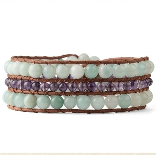 Wholesale 3pcs/Lot New Bracelet Natural 6mm Stone Three-ring Hand-woven Amethystss Universal Jewelry for Both Men and Women