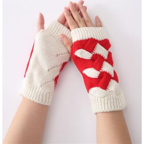 Half Finger Knitted Gloves Female Two Colors Bamboo Weaving Flowers Fingerless Knitting Gloves Warm Arm Sleeve Unisex G-16