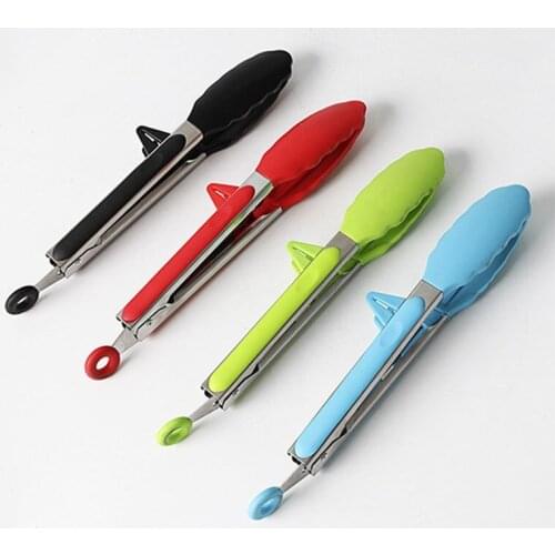 9 Inches Food Tongs Kitchen Cooking Utensils Cookware Salad Tong Clip Clamp BBQ Barbecue Baking Tool Silicone Food Clip