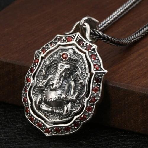 100% real s925 pure silver personality lucky elephant trunk god pendant for man retro Thai silver men and women elephant pendant