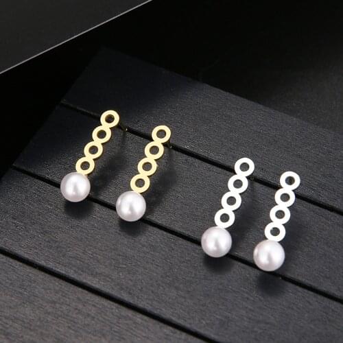 DOTIFI 316L Stainless Steel Earring Exquisite Pearl Geometric Superimposed Circle Earrings Engagement Wedding For Women Jewelry