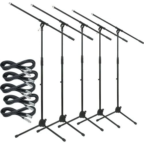 Musicians Gear Tripod Mic Stand with 20 Foot Mic Cable 5-Pack