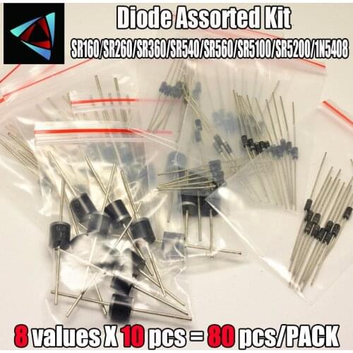 SR160,SR260,SR360,SR540,SR560,SR5100,SR5200 ,1N5408 DIP 8Values x10pcs Electronic Components Package,Diode Assorted Kit