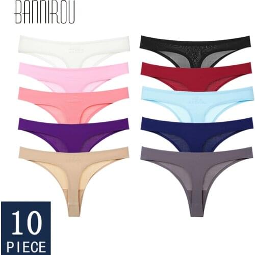 BANNIROU 10 Pieces Sports Panties Thongs Woman Sexy T-back G-string Female Seamless Solid Underwear For Woman Sale Free Shipping