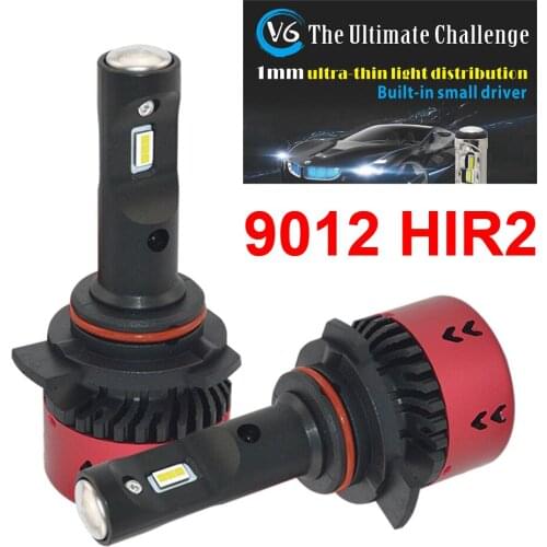 1 Set 9012 HIR2 70W 9600LM V6 LED Headlight All-in-one 1MM Ultra Thin PCB FLIP Chips EMC Pure White 6000K Driving Fog Lamp Bulb