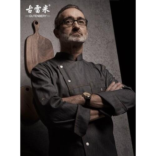 2020 Spring long sleeve denim cottom chef shirt Restaurant Kitchen Bakery clothes for men