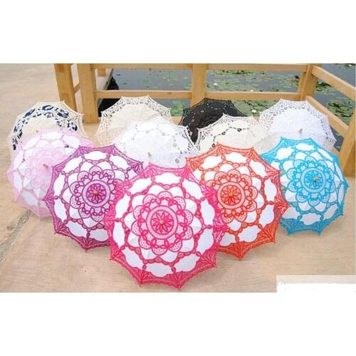 38 Inches Vintage Cotton Lace Parasols Handmade Craft Wedding Flower Embroidery Umbrella Girl Parasol, 30PCS