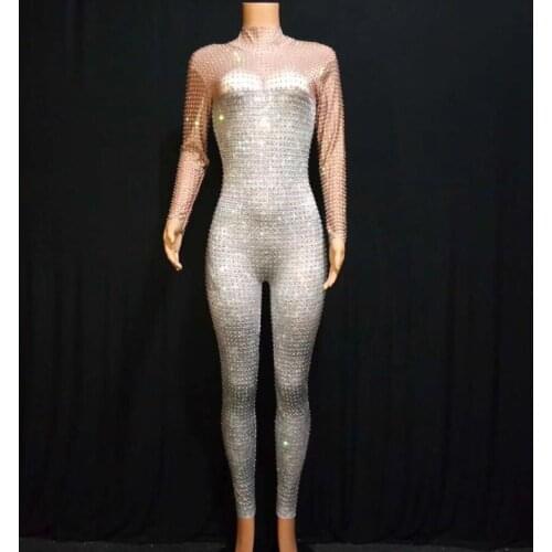 TOP QUALITY Ladies Long Sleeve Diamond Sexy Bodycon Jumpsuits Sexy Club Night Fashion Jumpsuits