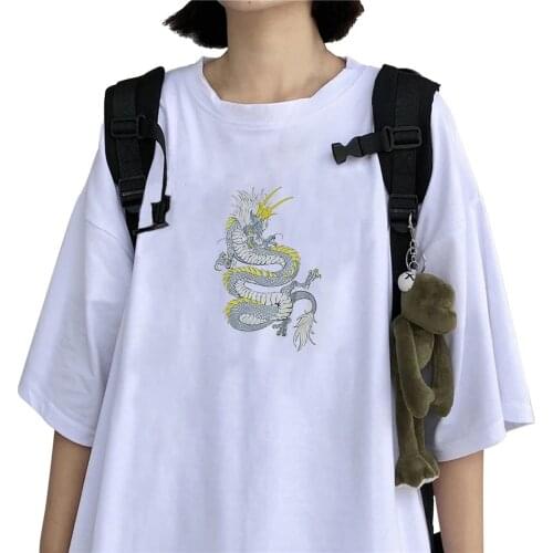 Dragon Print T-Shirt Women Plus Size Short Sleeve Tumblr Casual New Streetwear Hip Hop tops Harajuku Fun Basic Ladies Summer Tee