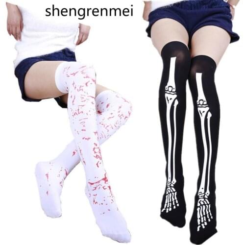 Shengrenmei 2020 Women Halloween Over Knee Stocking Cosplay Nurse Bone Blood Stockings Costume